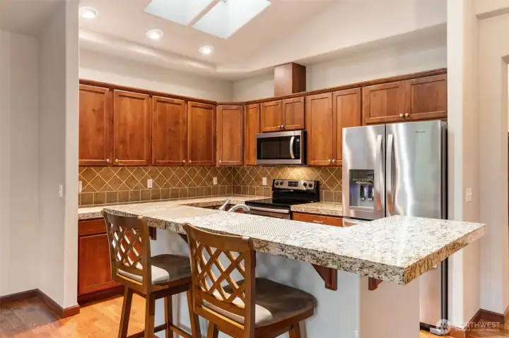 Gorgeous kitchen, stainless steel appliances, beautiful countertops