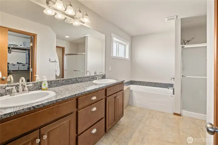 Primary En Suite w/ separate tub and shower  + and dual vanity