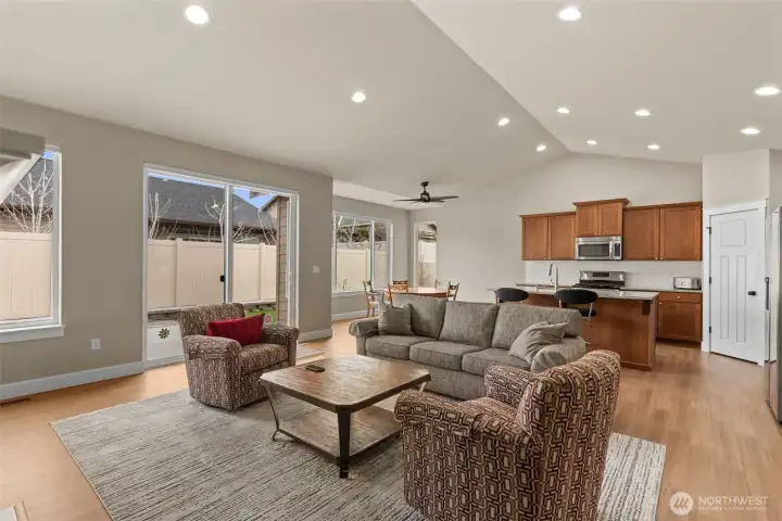 Open concept with vaulted ceiling.
