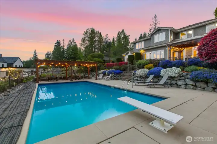 Diving board, pool deck