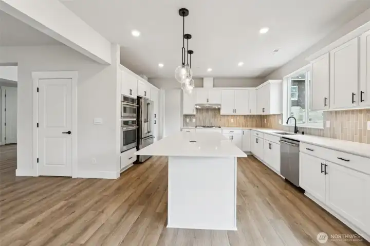 View of kitchen and island