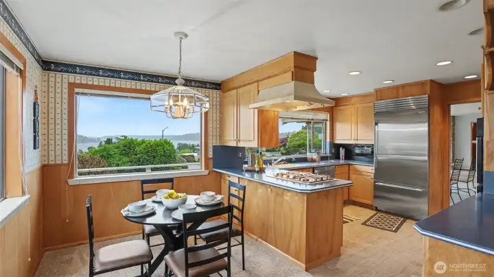 Double ovens and plenty of counter space and storage.