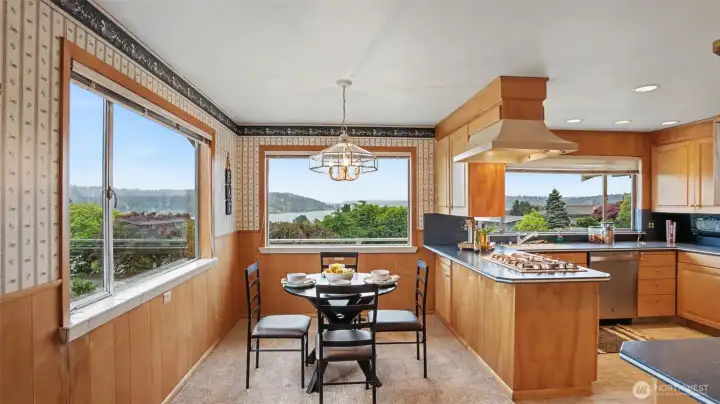 Sightlines into the kitchen from the additional living space.
