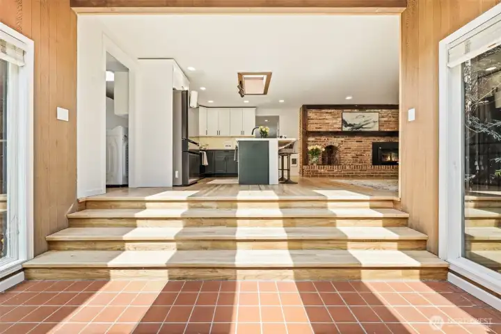 view looking up towards the kitchen - family room