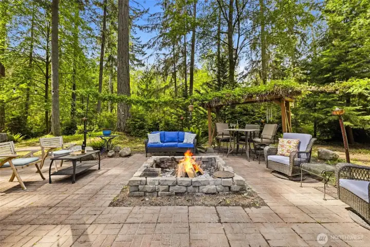 Expansive outdoor fireplace area