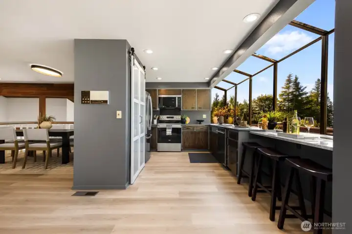 New flooring here, newer appliances, kitchen received recent updates.