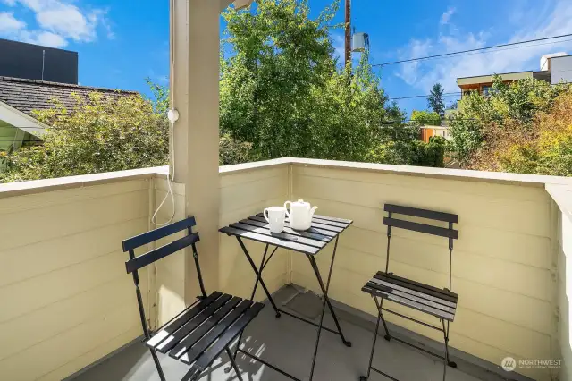 The balcony just off the living room is great for morning coffee or sunset dinners.