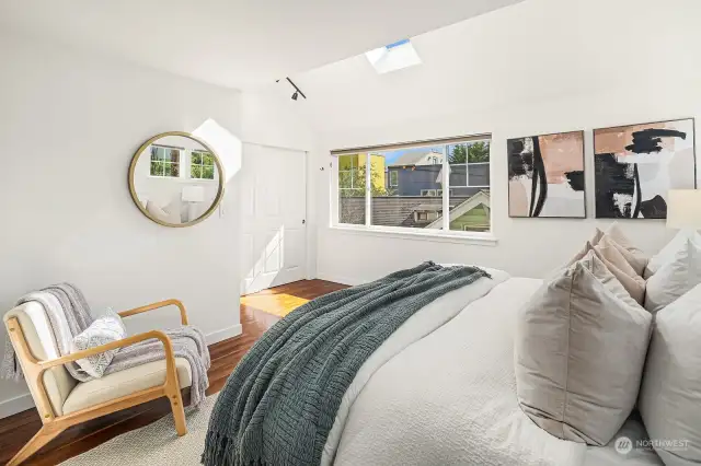 The vaulted ceilings and skylight make it feel like a penthouse!