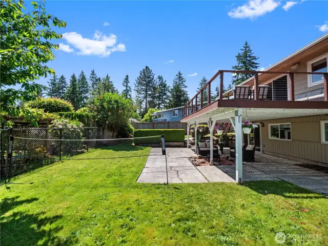 A spacious elevated deck provides ample room for entertaining and enjoying the fresh air.