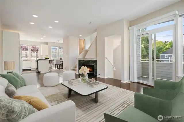Great room with living/dining/kitchen & view deck - Virtually staged to show potential!