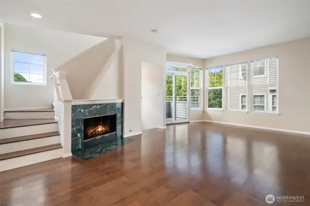 Living room area without staging in place - shows the lovely floors!