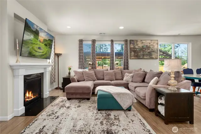 Living space with cozy fireplace