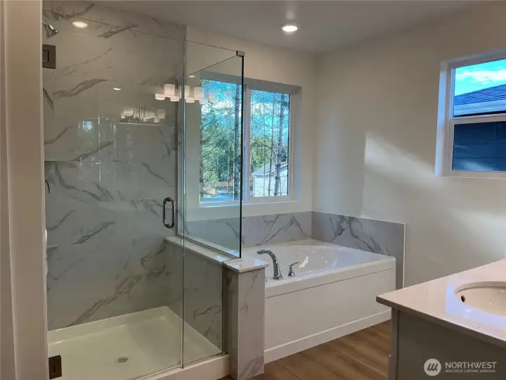 Primary shower and bath tub