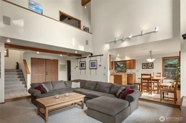 Living room is open to the dining room and kitchen.