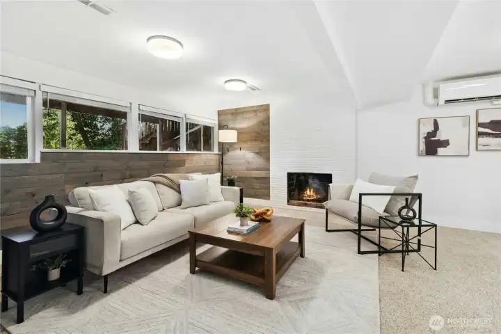 Huge recreation or family room w/fireplace