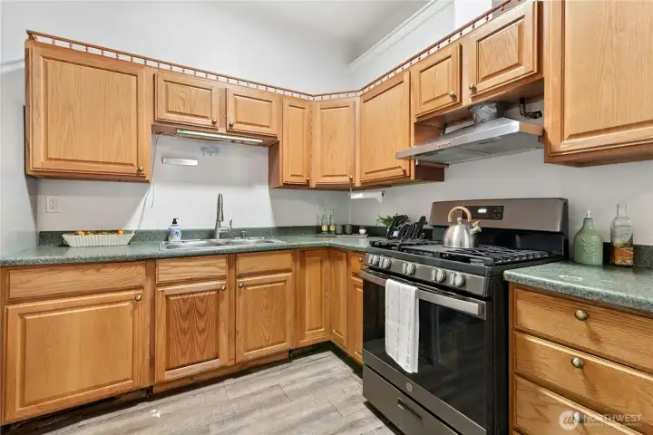 newer cabinets, counters and applicances