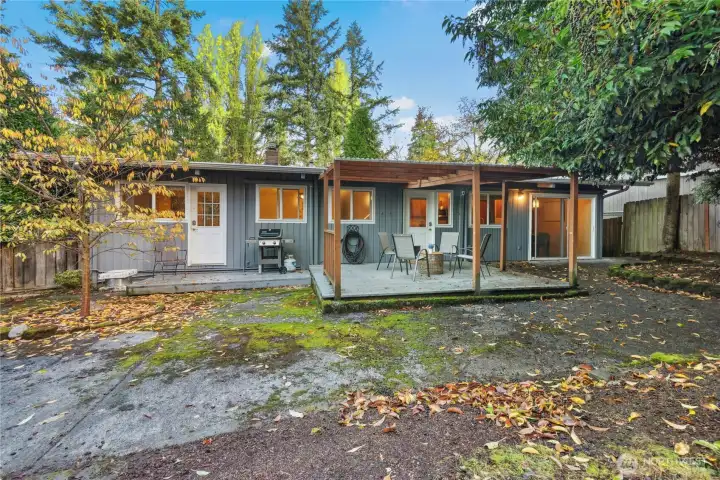Deck off kitchen, primary bedroom plus patio for campfire time