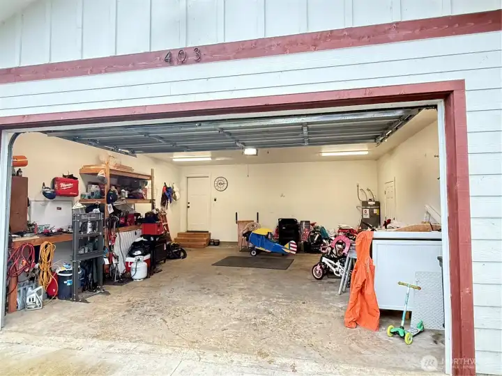 Two car garage with EV charging
