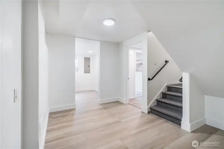 New flooring throughout lower level.