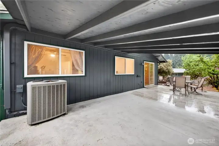 Covered patio and heat pump