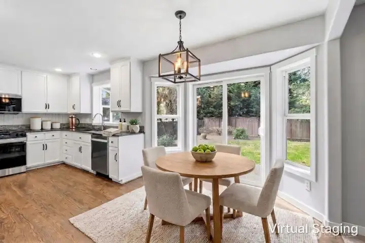 Virtually staged eating area in kitchen