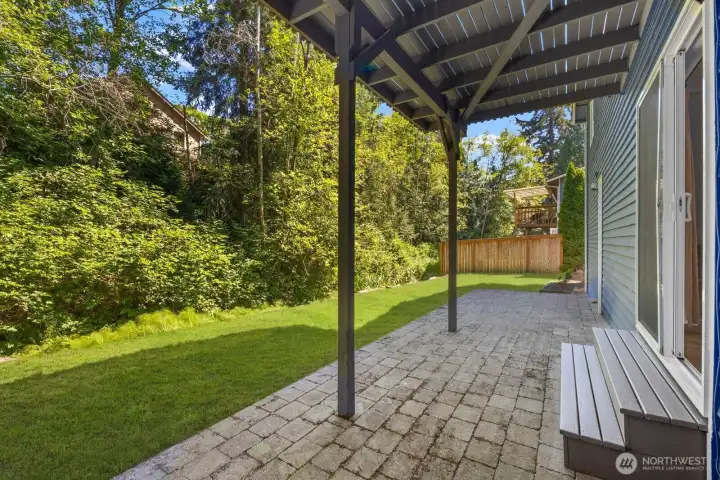 Enter the backyard through the rec room.