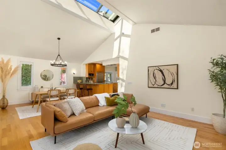 So much natural light pouring through the skylight.