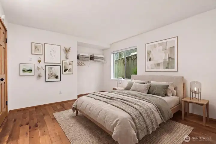 Staged main bedroom. Staged main bedroom.