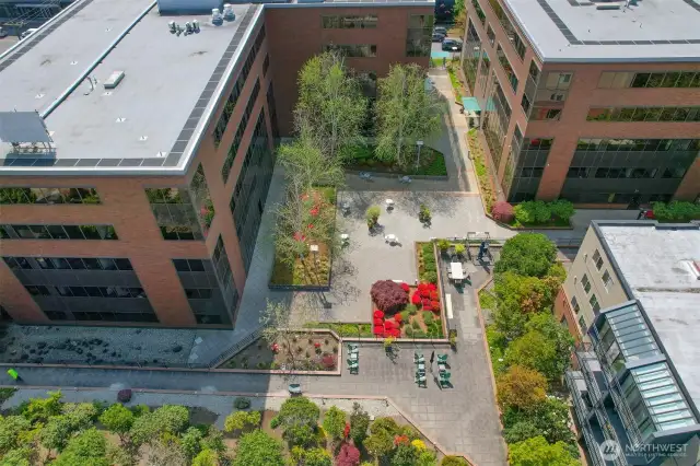 Ariel View of Expansive Exterior Courtyard Deck Area