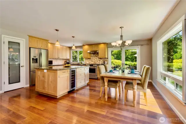 Kitchen island and walk-in pantry provide ample storage.
