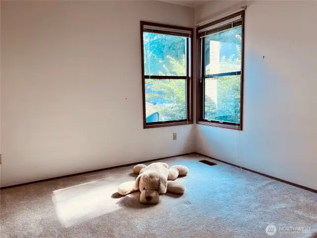 Bedroom 3 in upper SE corner of home facing southeast with two windows. Large closets.