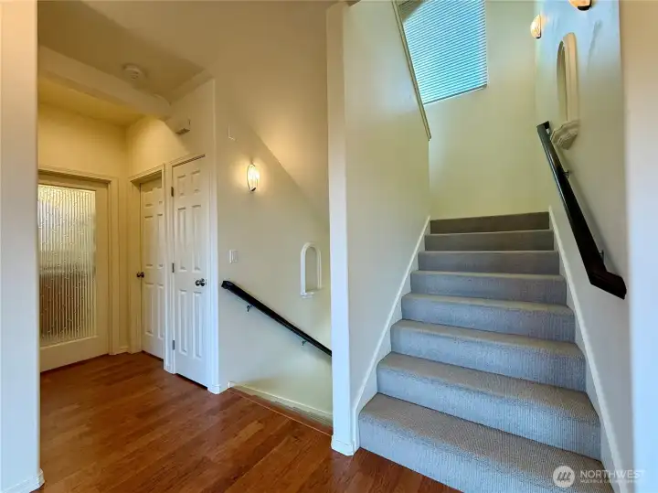 Follow the stairs up the the 3rd story primary en suite.