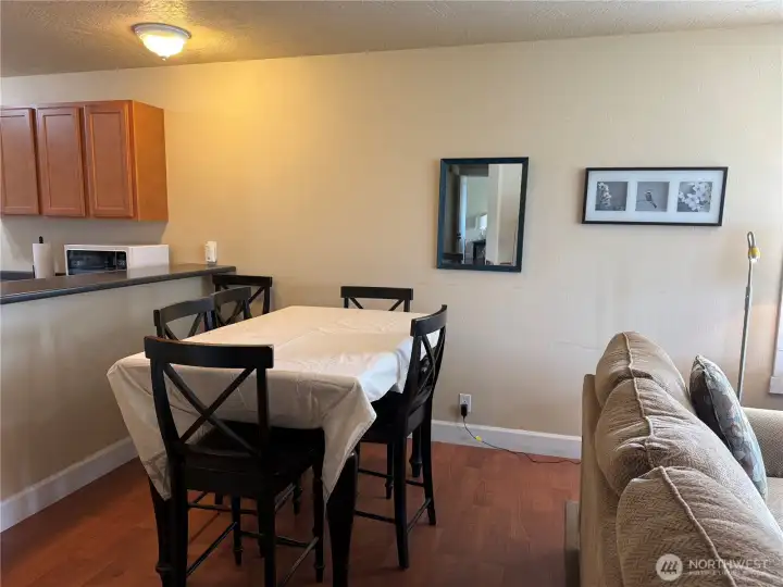 Dining area with bar to the left