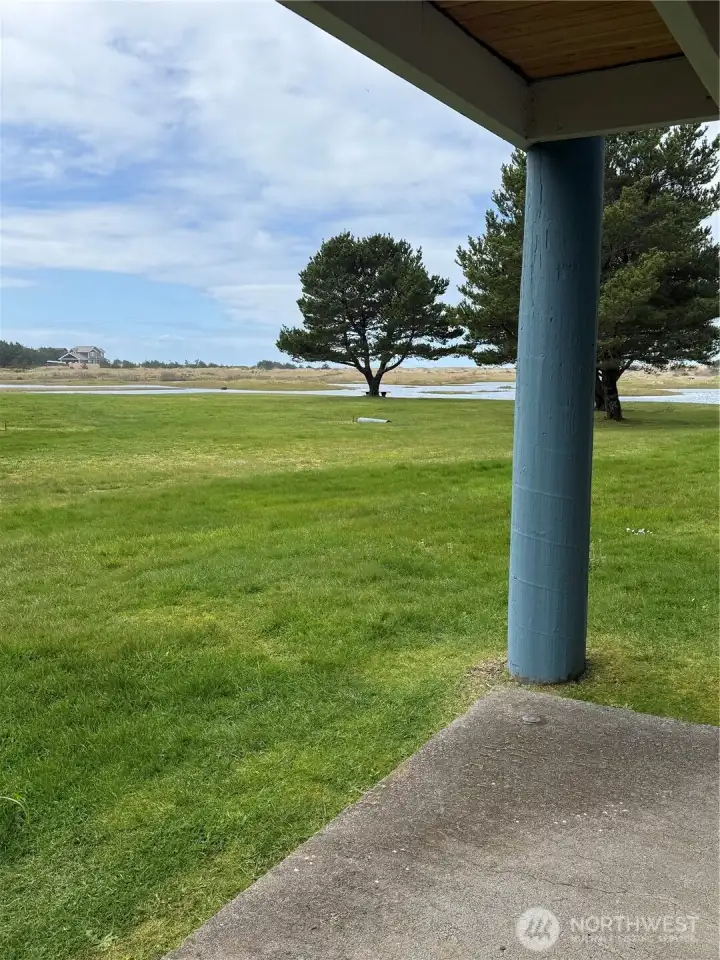 View from patio looking west towards beach trail
