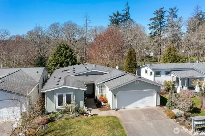 Drone shot, oak preserve greenbelt behind home.