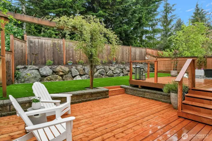 New Multilevel Deck w/ Low Maintenance Turf Yard