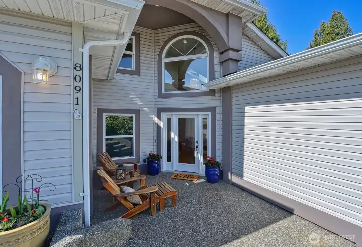 Covered, welcoming entrance.