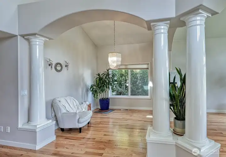 Beautiful sitting area right next to the double sided gas fireplace.