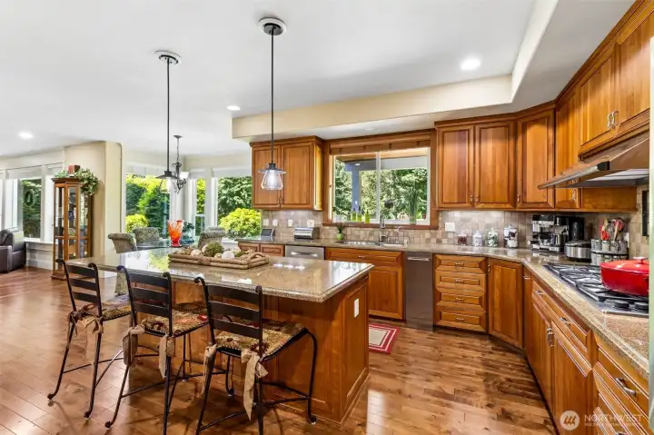 Gourmet kitchen with large island, butler's pantry, & breakfast nook.