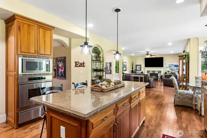Gourmet kitchen with large island, butler's pantry, & breakfast nook.