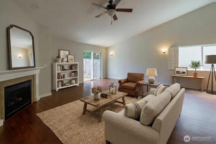 Fireplace provides a centering space to work from...