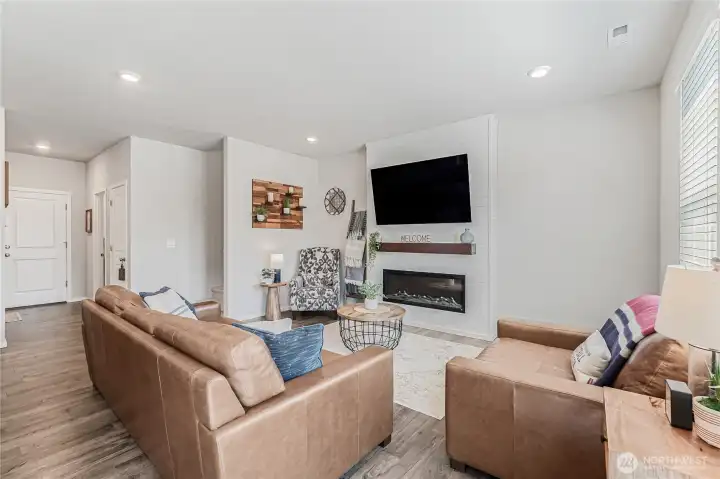 Enjoy the ambiance of the new electric fireplace.