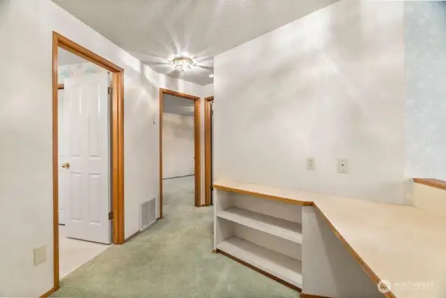 The upstairs landing with desk space.