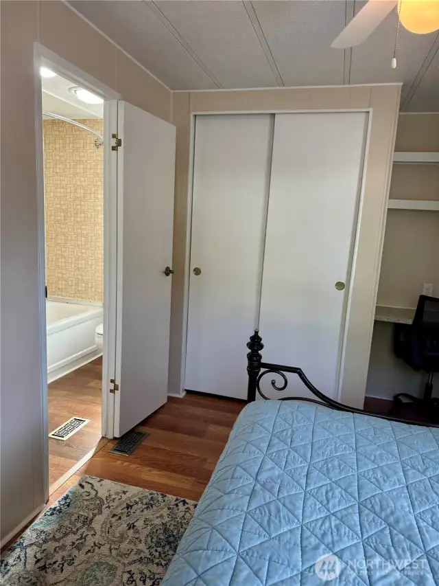 Guest bedroom attached to guest bathroom