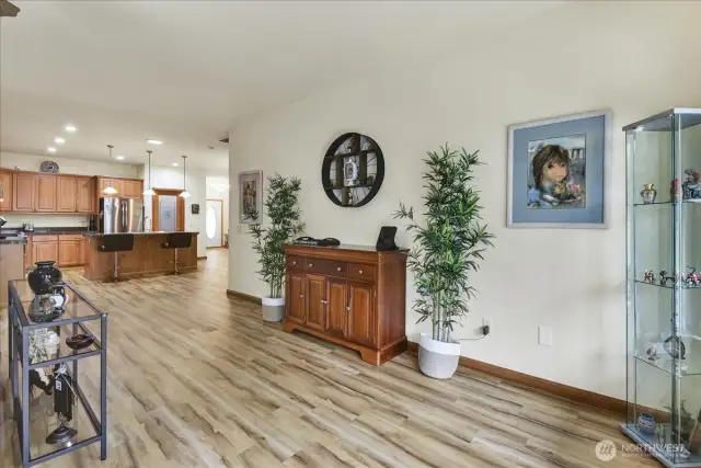 Living Room with Gas Fireplace and slider to fully fenced in back yard and covered patio