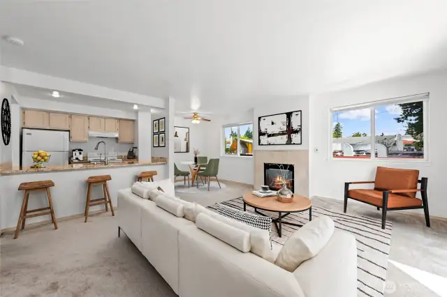 Great Room concept with Kitchen open to Living & Dining Rooms.