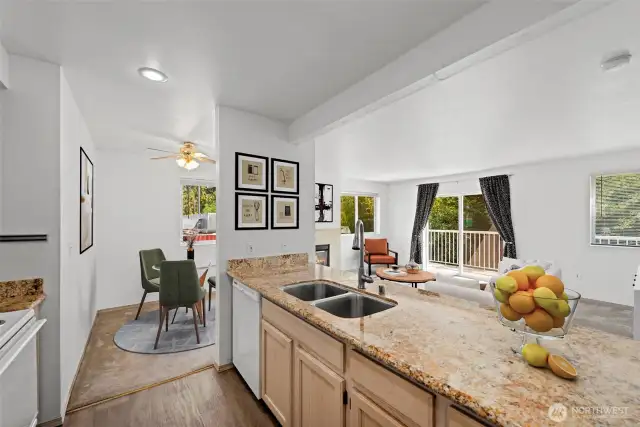 Kitchen has solid-surface Granite Countertops.