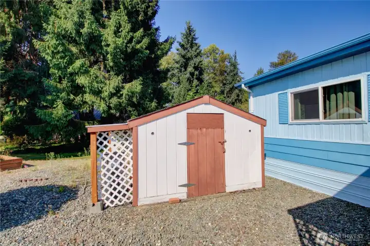 Shed with electricity for storage.