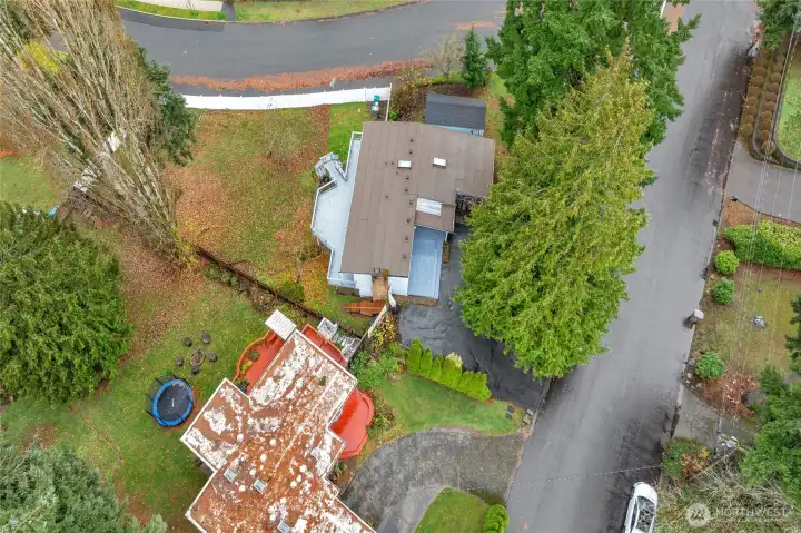 Yard, house, deck, streets.