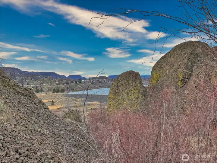 Peek-a-boo of Banks Lake from top tier of property